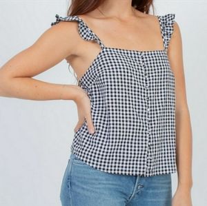 Madewell Gingham Linen Blend B&W Plaid Top Size 00/XS
